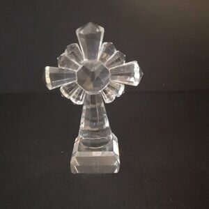 Decorative Faceted Crystal Cross Suncatcher 4" Tall Religious Heirloom Gift
